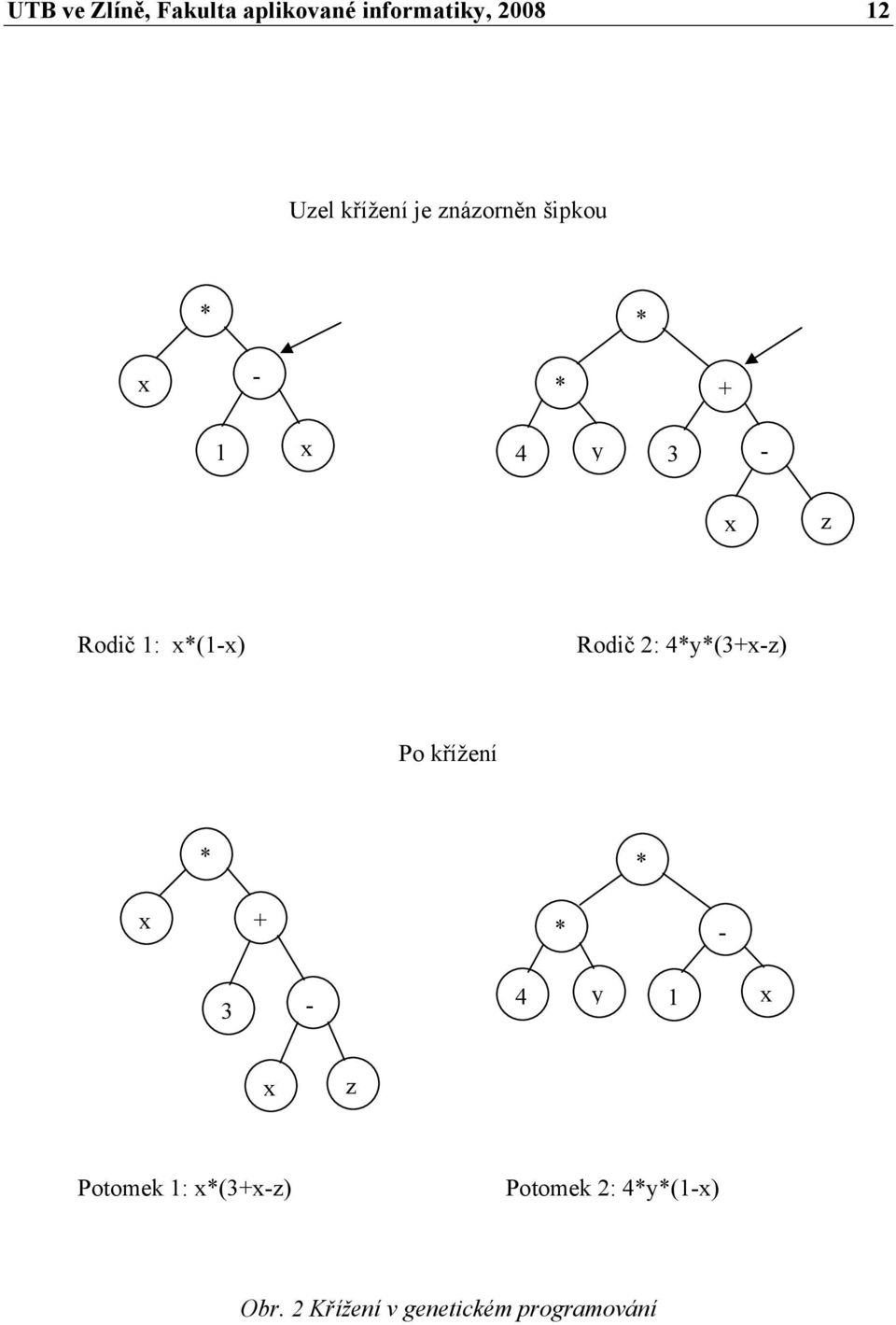 Rodič 2: 4*y*(3+x-z) Po křížení * * x + * - 3-4 y 1 x x z Potomek