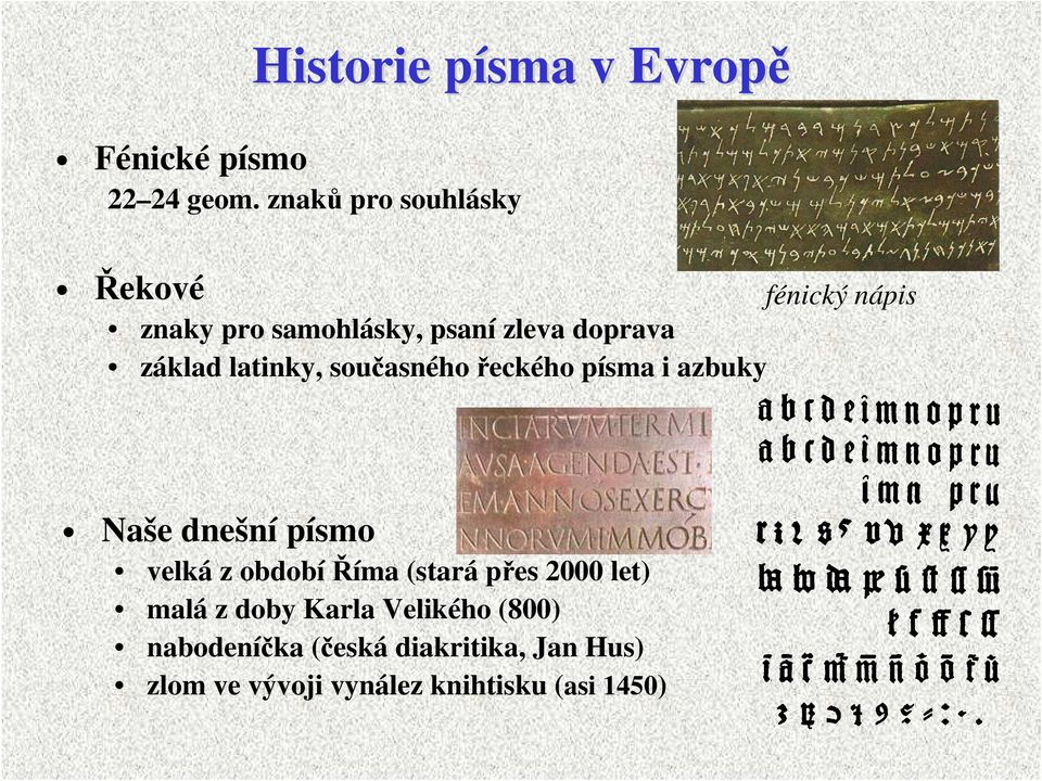 latinky, současného řeckého písma i azbuky Naše dnešní písmo velká z obdobíříma (stará