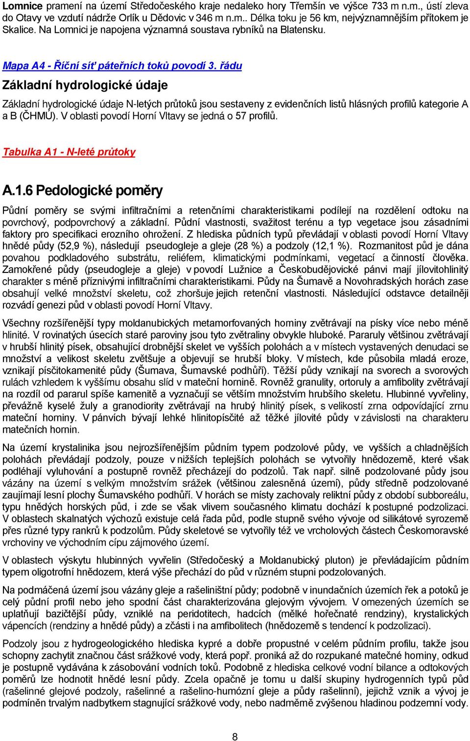 řádu Základní hydrologické údaje Základní hydrologické údaje N-letých průtoků jsou sestaveny z evidenčních listů hlásných profilů kategorie A a B (ČHMÚ).