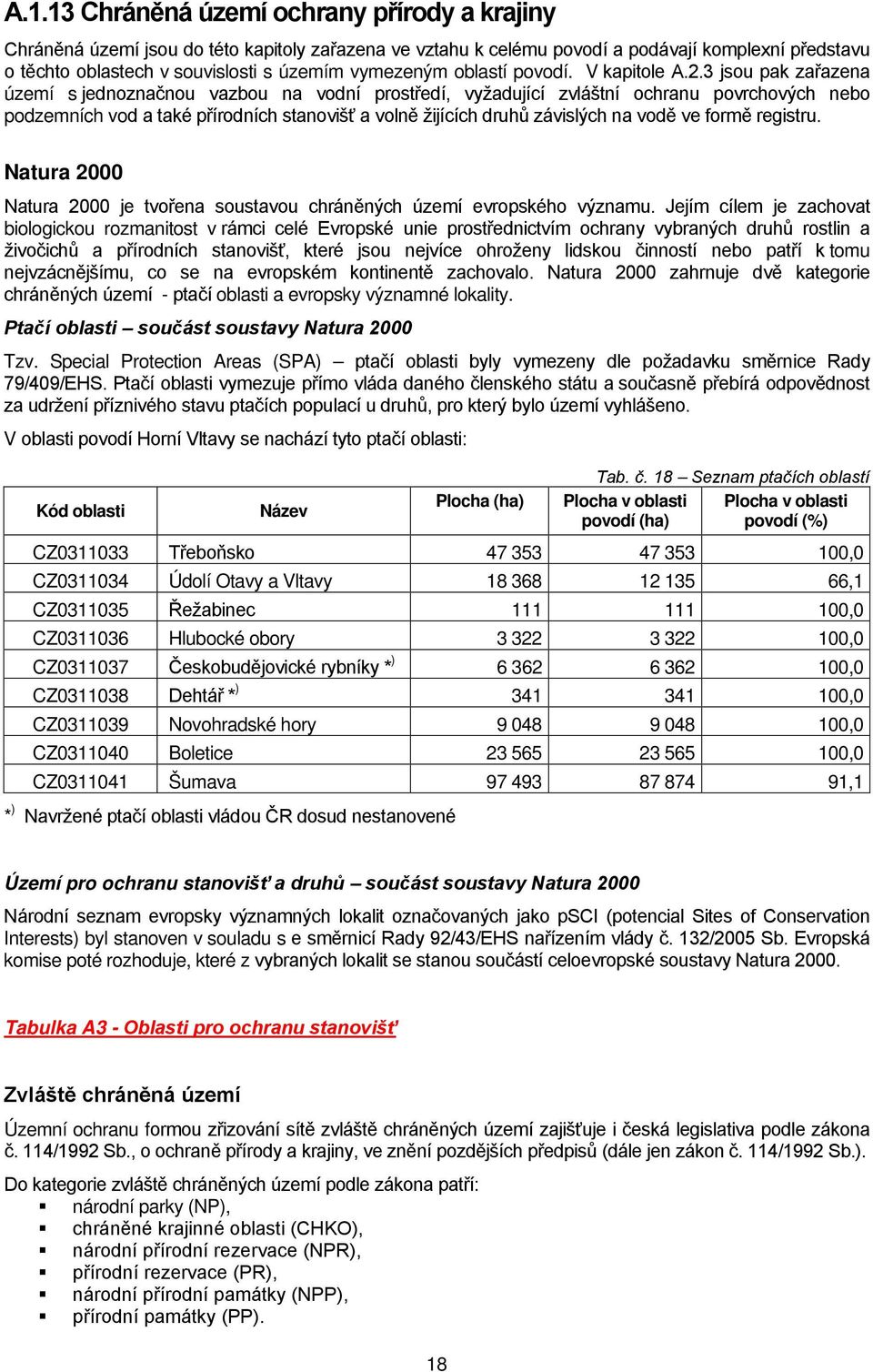 3 jsou pak zařazena území s jednoznačnou vazbou na vodní prostředí, vyžadující zvláštní ochranu povrchových nebo podzemních vod a také přírodních stanovišť a volně žijících druhů závislých na vodě ve