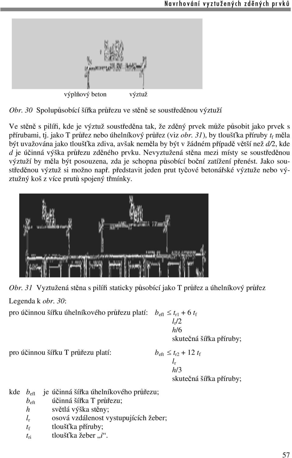 31), by tloušťka příruby t f měla být uvažována jako tloušťka zdiva, avšak neměla by být v žádném případě větší než d/2, kde d je účinná výška průřezu zděného prvku.
