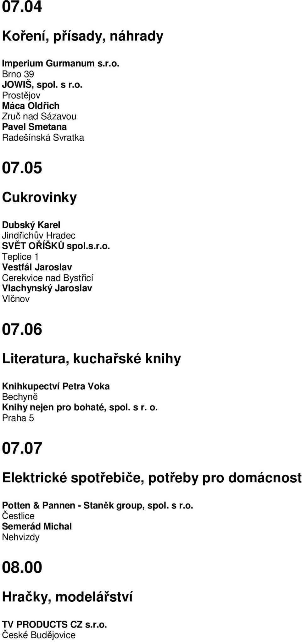 06 Literatura, kuchařské knihy Knihkupectví Petra Voka Bechyně Knihy nejen pro bohaté, spol. s r. o. Praha 5 07.