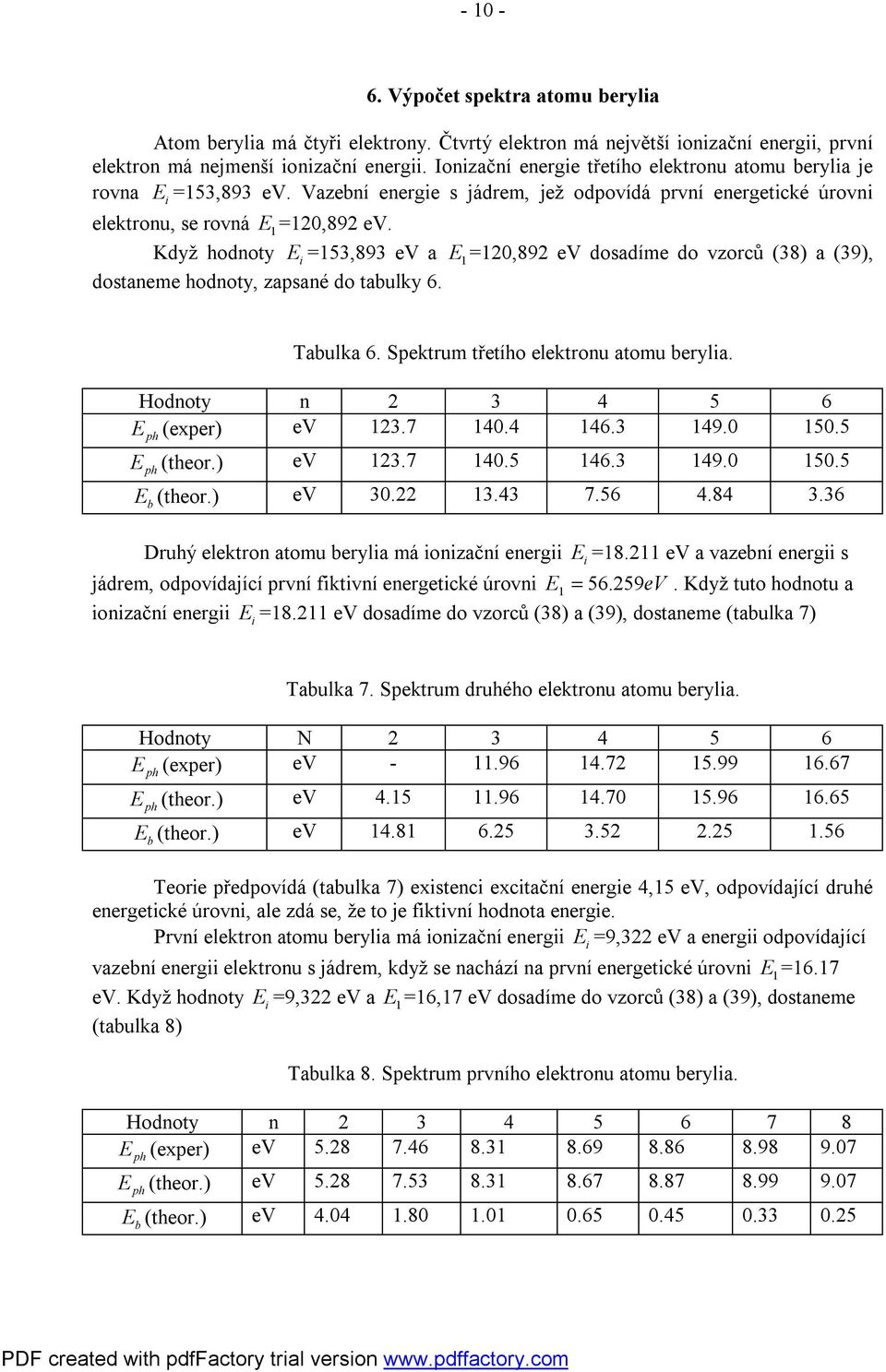 Spktrum třtího lktronu atomu ryla. Hodnoty n 3 4 5 6 (xpr) V 3.7 40.4 46.3 49.0 50.5 (thor.) V 3.7 40.5 46.3 49.0 50.5 (thor.) V 30. 3.43 7.56 4.84 3.36 Druhý lktron atomu ryla má onzační nrg =8.