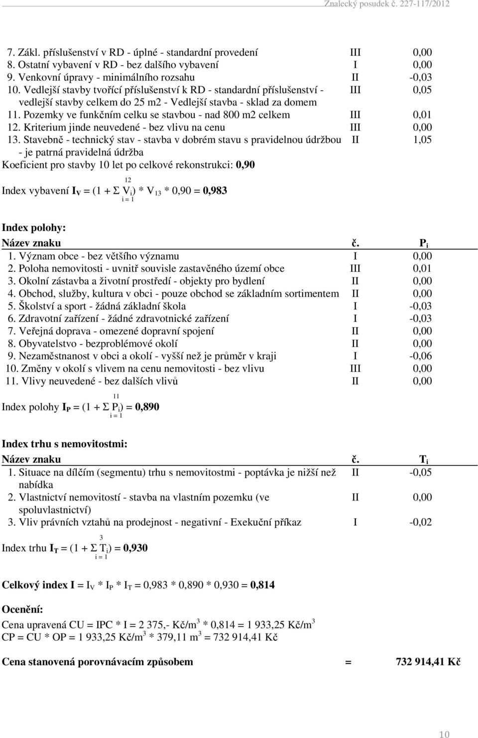 Pozemky ve funkčním celku se stavbou - nad 800 m2 celkem III 0,01 12. Kriterium jinde neuvedené - bez vlivu na cenu III 0,00 13.