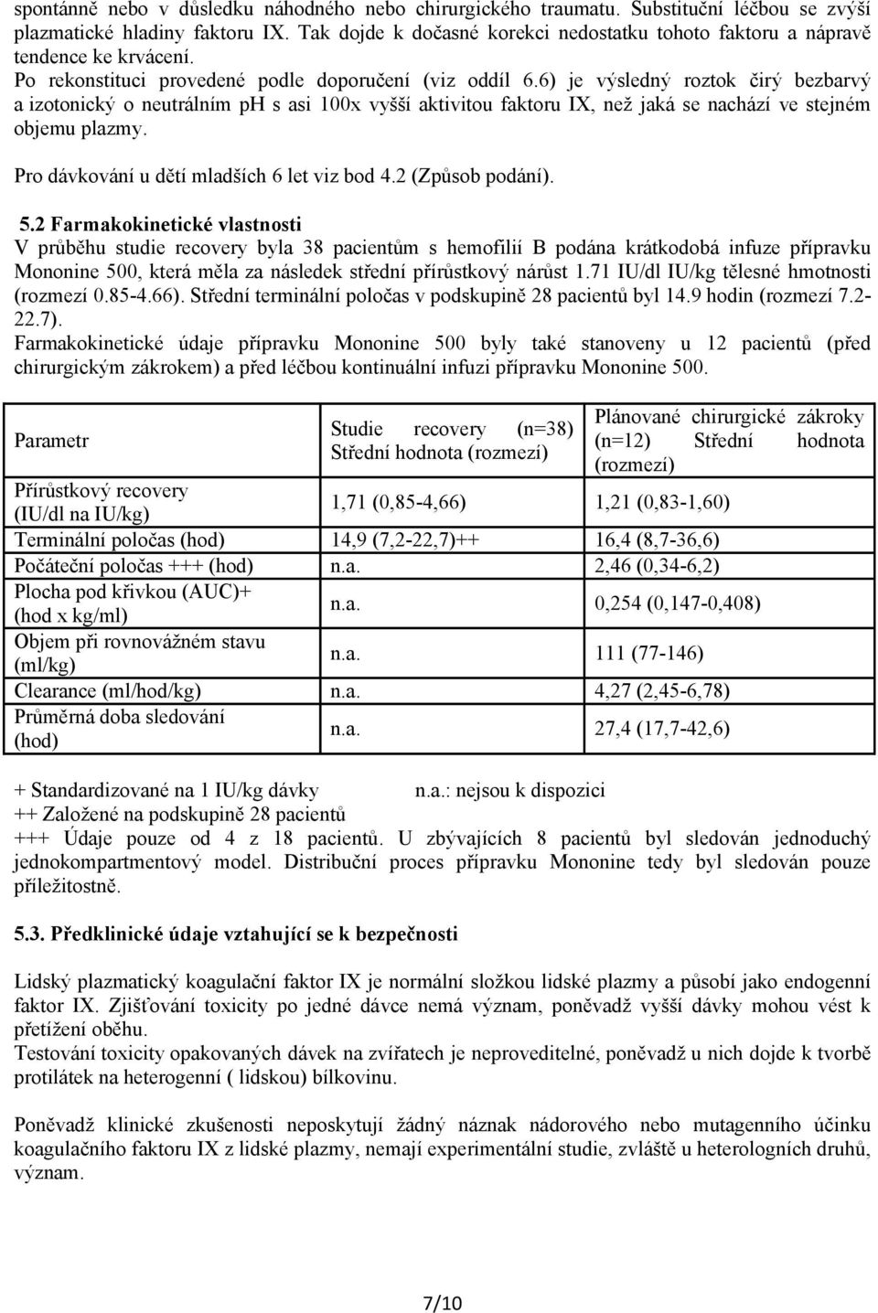 6) je výsledný roztok čirý bezbarvý a izotonický o neutrálním ph s asi 100x vyšší aktivitou faktoru IX, než jaká se nachází ve stejném objemu plazmy. Pro dávkování u dětí mladších 6 let viz bod 4.