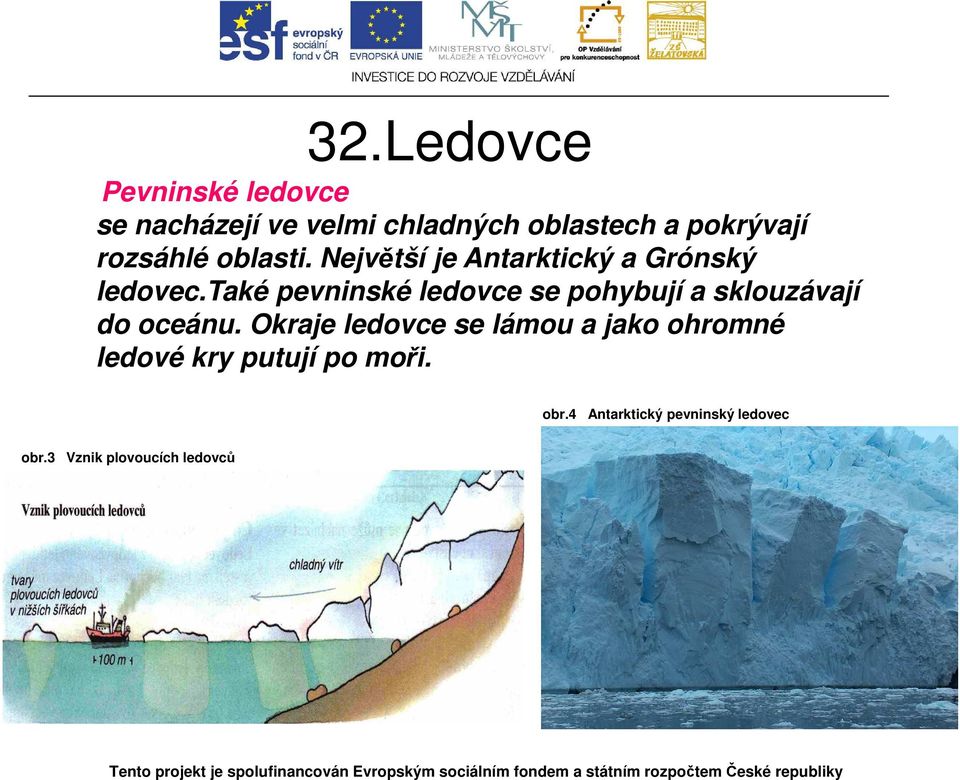 také pevninské ledovce se pohybují a sklouzávají do oceánu.