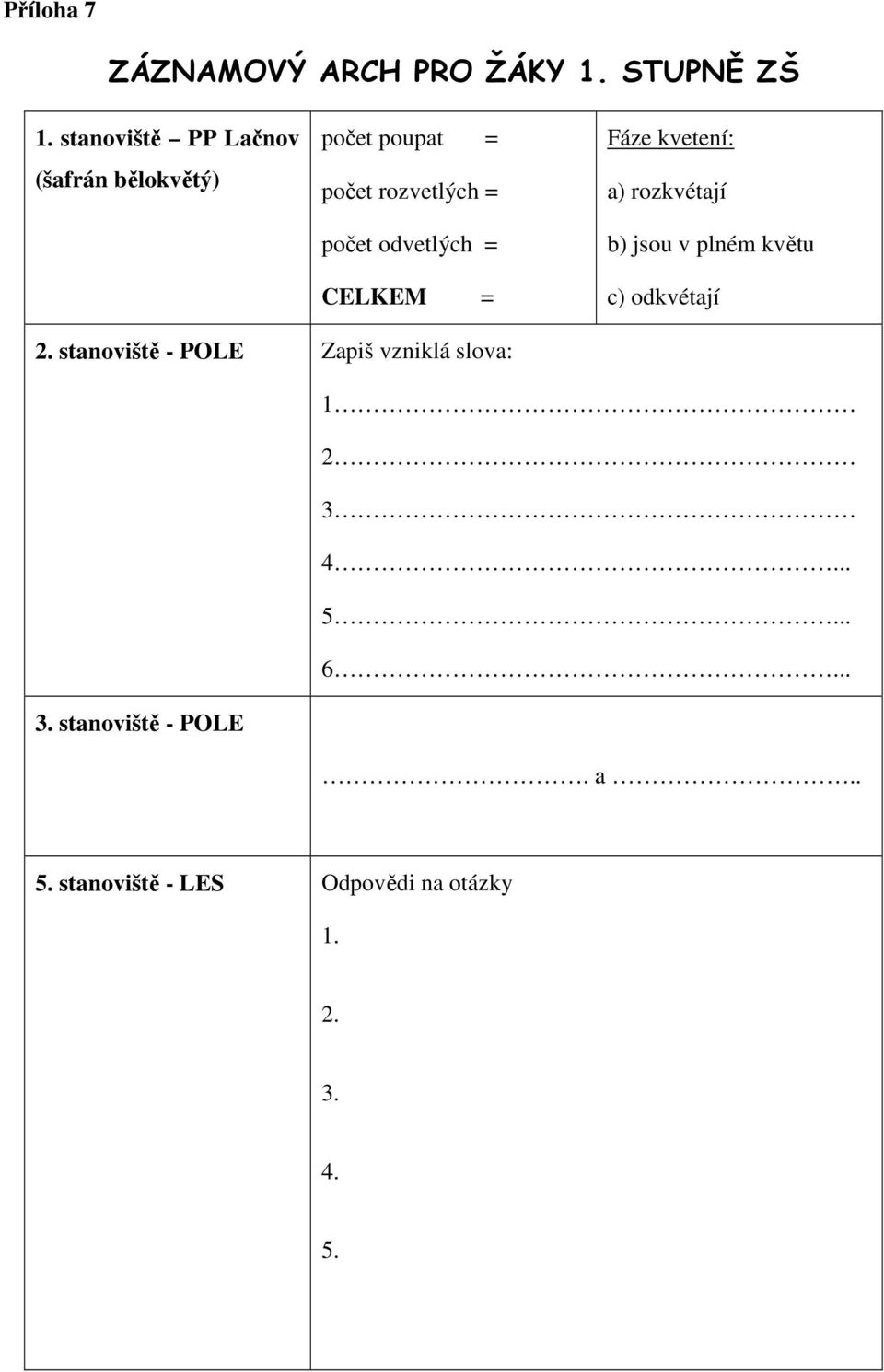 odvetlých = CELKEM = Fáze kvetení: a) rozkvétají b) jsou v plném květu c) odkvétají 2.