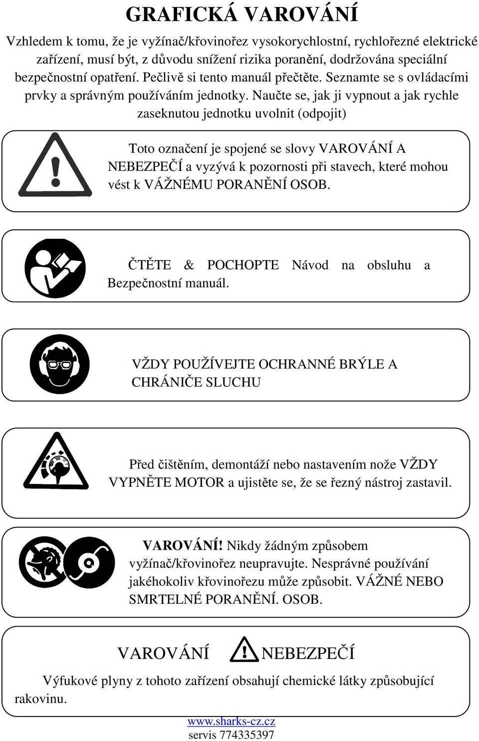 Naučte se, jak ji vypnout a jak rychle zaseknutou jednotku uvolnit (odpojit) Toto označení je spojené se slovy VAROVÁNÍ A NEBEZPEČÍ a vyzývá k pozornosti při stavech, které mohou vést k VÁŽNÉMU