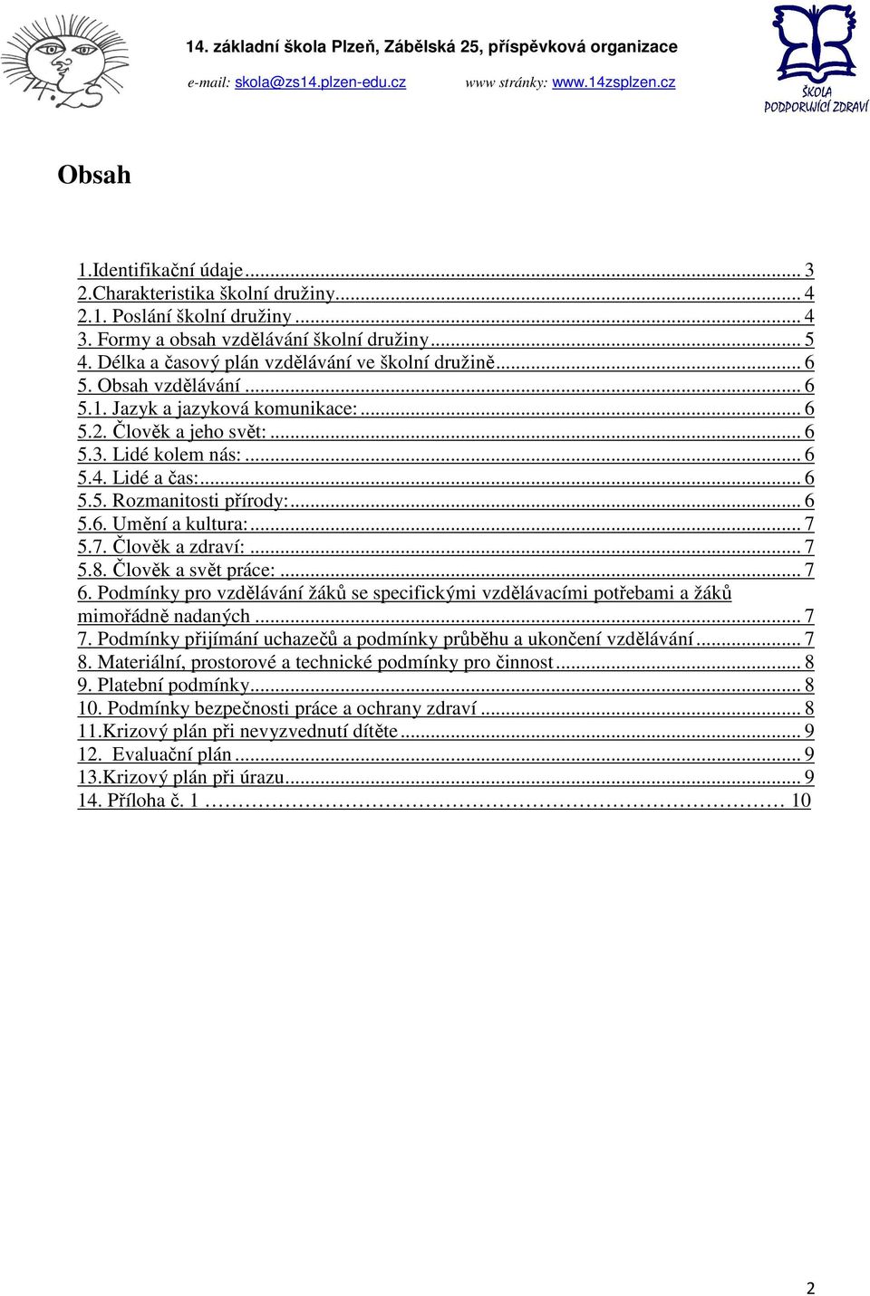 .. 6 5.6. Umění a kultura:... 7 5.7. Člověk a zdraví:... 7 5.8. Člověk a svět práce:... 7 6. Podmínky pro vzdělávání žáků se specifickými vzdělávacími potřebami a žáků mimořádně nadaných... 7 7.