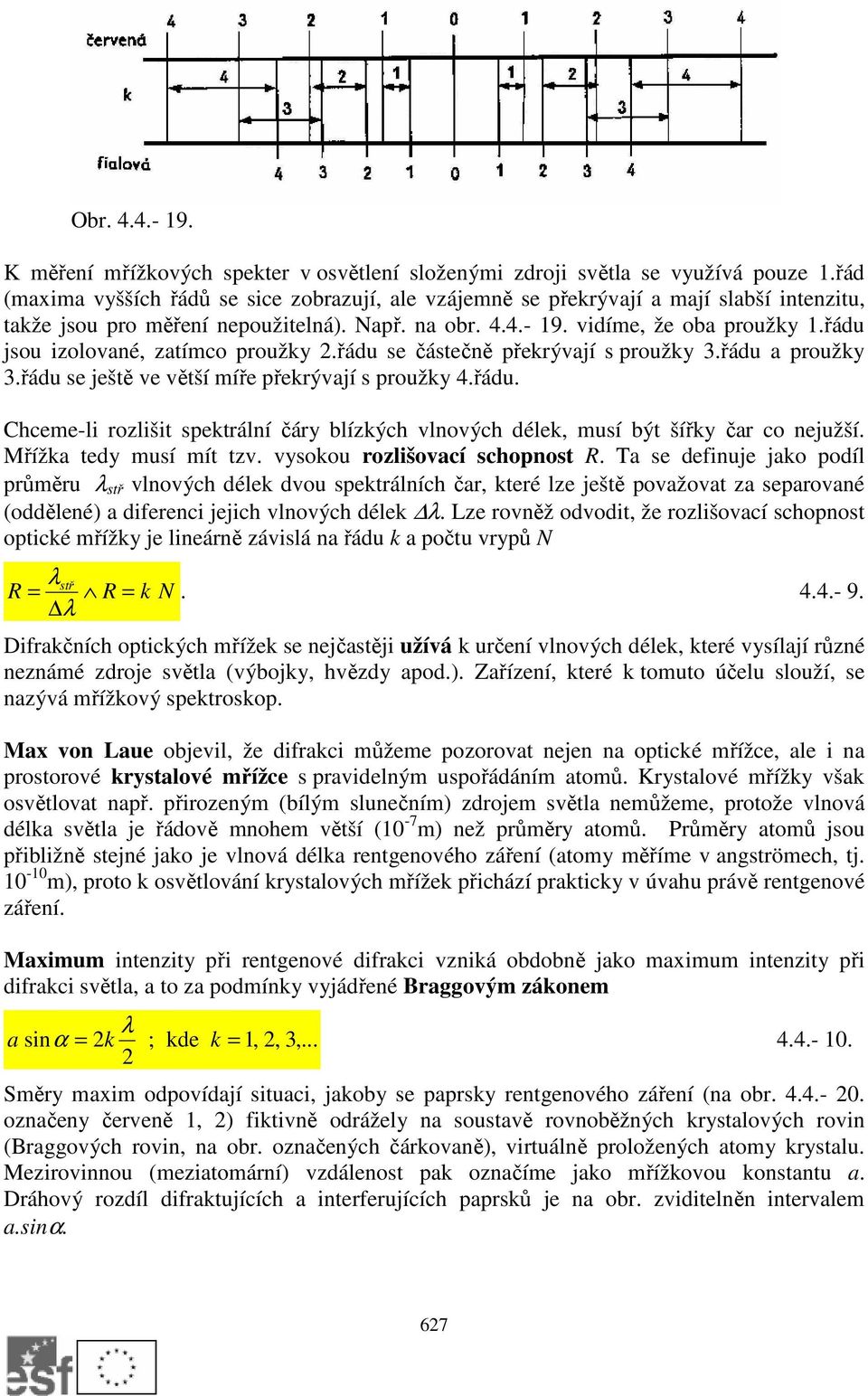 řádu jsou izolované, zatímco proužky.řádu se částečně překrývají s proužky 3.řádu a proužky 3.řádu se ještě ve větší míře překrývají s proužky 4.řádu. Chceme-li rozlišit spektrální čáry blízkých vlnových délek, musí být šířky čar co nejužší.