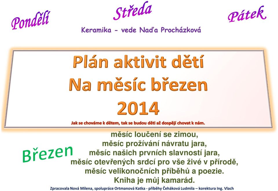 přírodě, měsíc velikonočních příběhů a poezie. Kniha je můj kamarád.