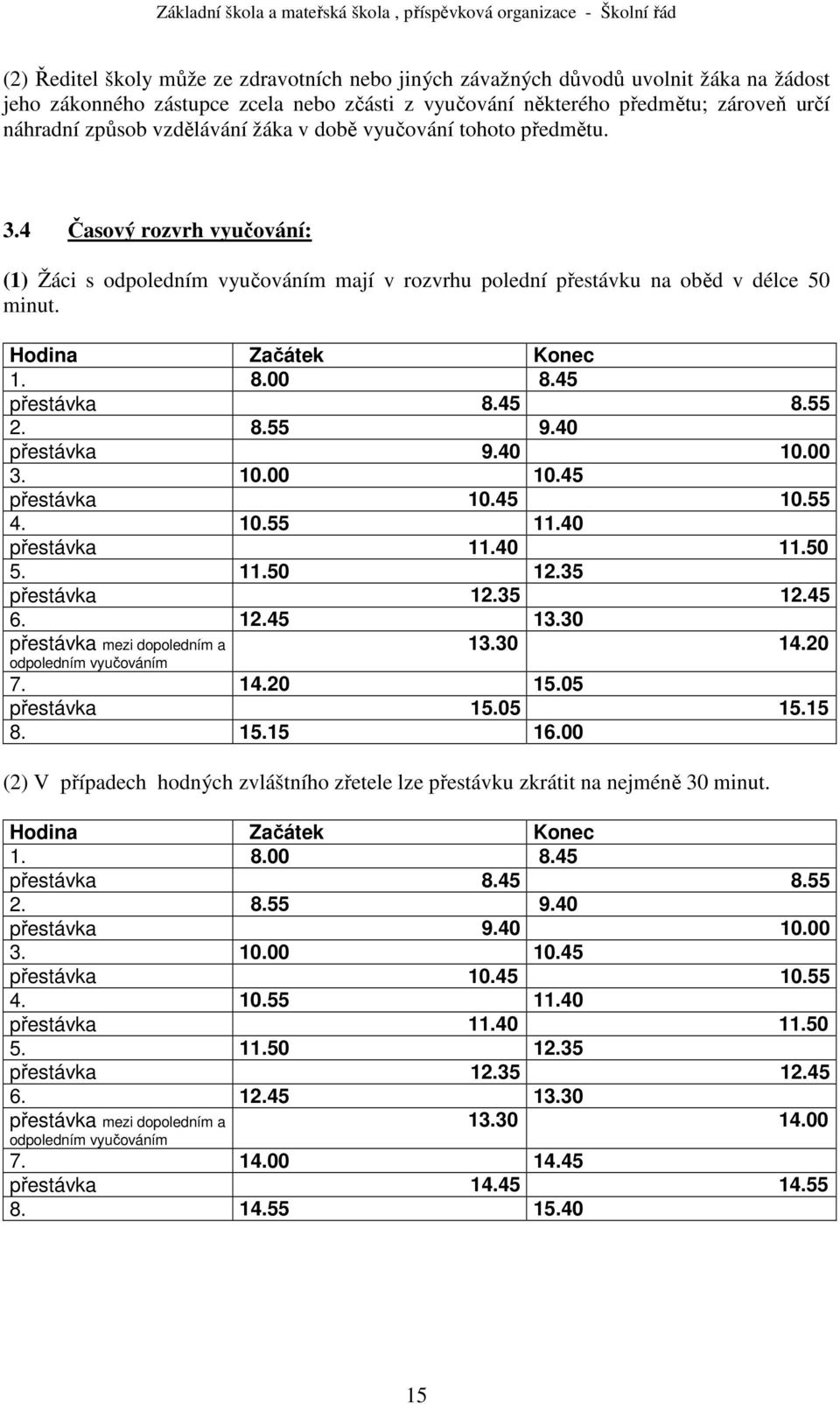 00 8.45 přestávka 8.45 8.55 2. 8.55 9.40 přestávka 9.40 10.00 3. 10.00 10.45 přestávka 10.45 10.55 4. 10.55 11.40 přestávka 11.40 11.50 5. 11.50 12.35 přestávka 12.35 12.45 6. 12.45 13.