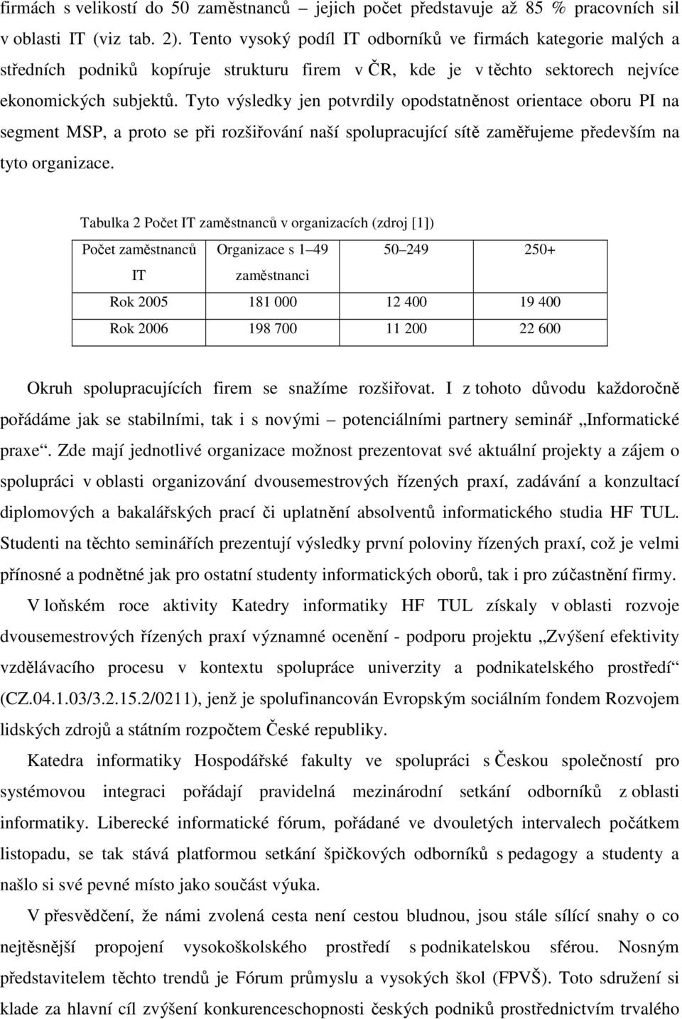 Tyto výsledky jen potvrdily opodstatněnost orientace oboru PI na segment MSP, a proto se při rozšiřování naší spolupracující sítě zaměřujeme především na tyto organizace.