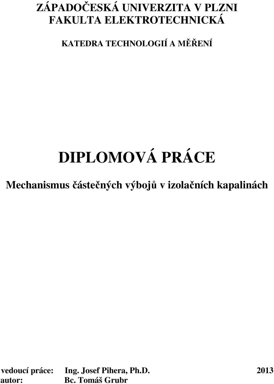 DIPLOMOVÁ PRÁCE Mechanismus částečných výbojů v