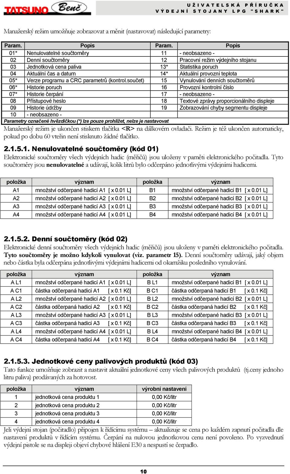 provozní teplota 05* Verze programu a CRC parametrů (kontrol.