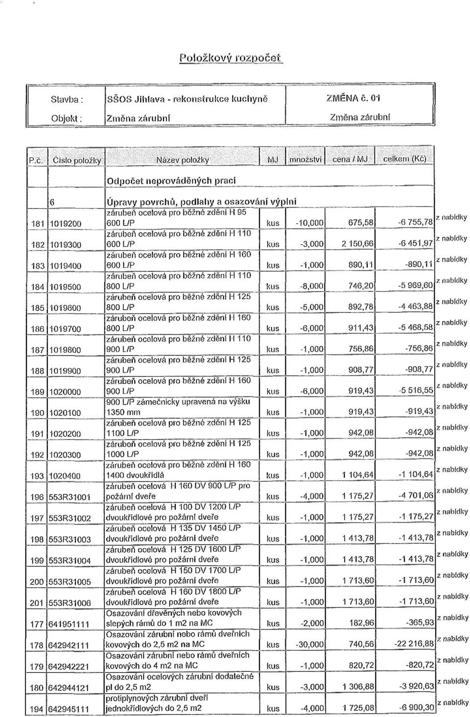 -10,000 675,58-6 755,78 z nabídky zárubeň ocelová pro běžné zdění H 110 182 1019300 600 UP kus -3,000 2 150,66-6 451,97 z nabídky zárubeň ocelová pro běžné zdění H 160 183 1019400 600 L/P kus -1,000