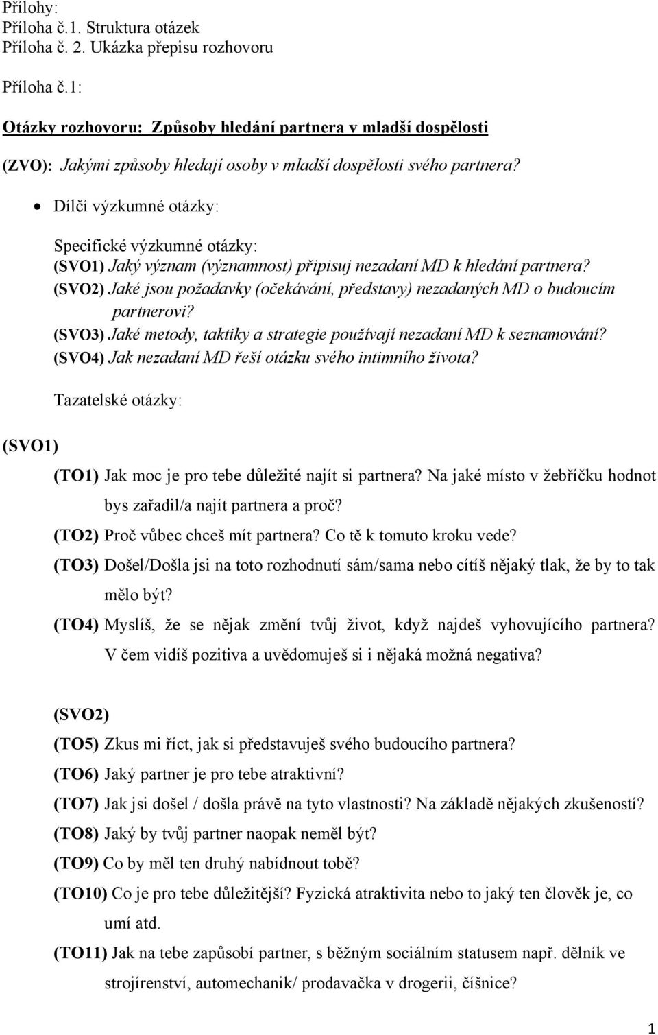 (SVO1) Dílčí výzkumné otázky: Specifické výzkumné otázky: (SVO1) Jaký význam (významnost) připisuj nezadaní MD k hledání partnera?