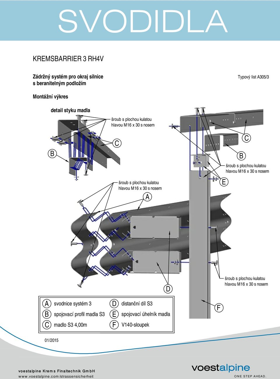 nosem A E B C hlavou M16 x 30 s nosem D hlavou M16 x 30 s nosem A B C svodnice systém 3