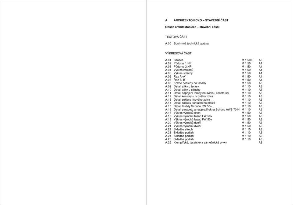 10 Detail atiky u střechy M 1:10 A3 A.11 Detail napojení terasy na svislou konstrukci M 1:10 A3 A.12 Detail konzoly u lícového zdiva M 1:10 A3 A.13 Detail soklu u lícového zdiva M 1:10 A3 A.