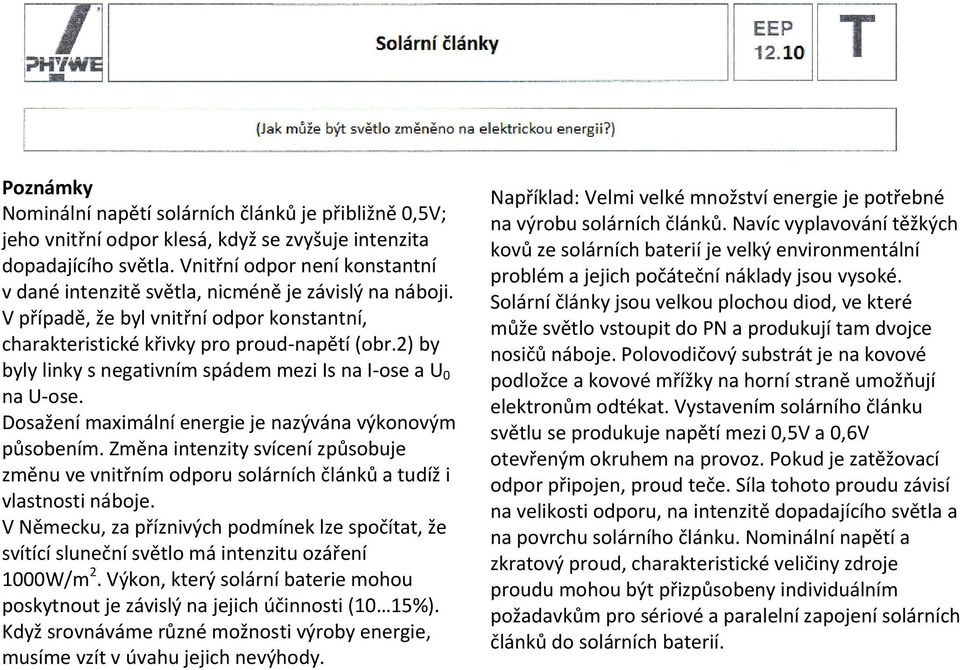 2) by byly linky s negativním spádem mezi Is na I-ose a U 0 na U-ose. Dosažení maximální energie je nazývána výkonovým působením.