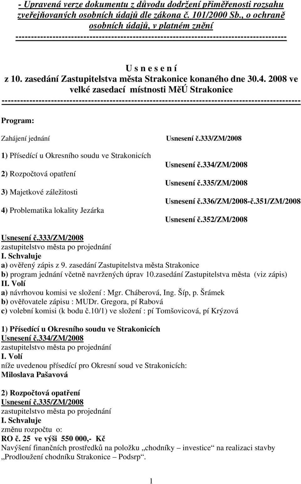 zasedání Zastupitelstva města Strakonice konaného dne 30.4.