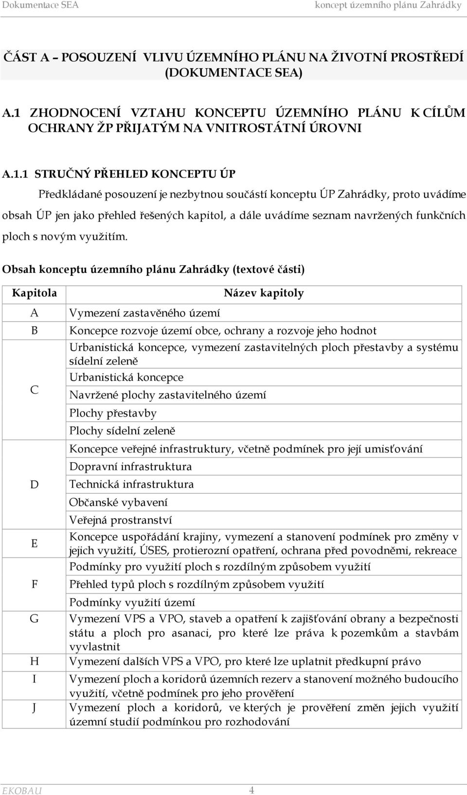 1 STRUČNÝ PŘEHLED KONCEPTU ÚP Předkládané posouzení je nezbytnou součástí konceptu ÚP Zahrádky, proto uvádíme obsah ÚP jen jako přehled řešených kapitol, a dále uvádíme seznam navržených funkčních