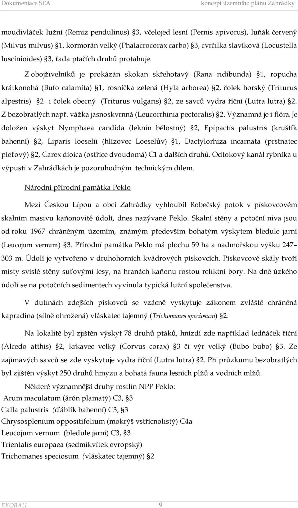 Z obojživelníků je prokázán skokan skřehotavý (Rana ridibunda) 1, ropucha krátkonohá (Bufo calamita) 1, rosnička zelená (Hyla arborea) 2, čolek horský (Triturus alpestris) 2 i čolek obecný (Triturus