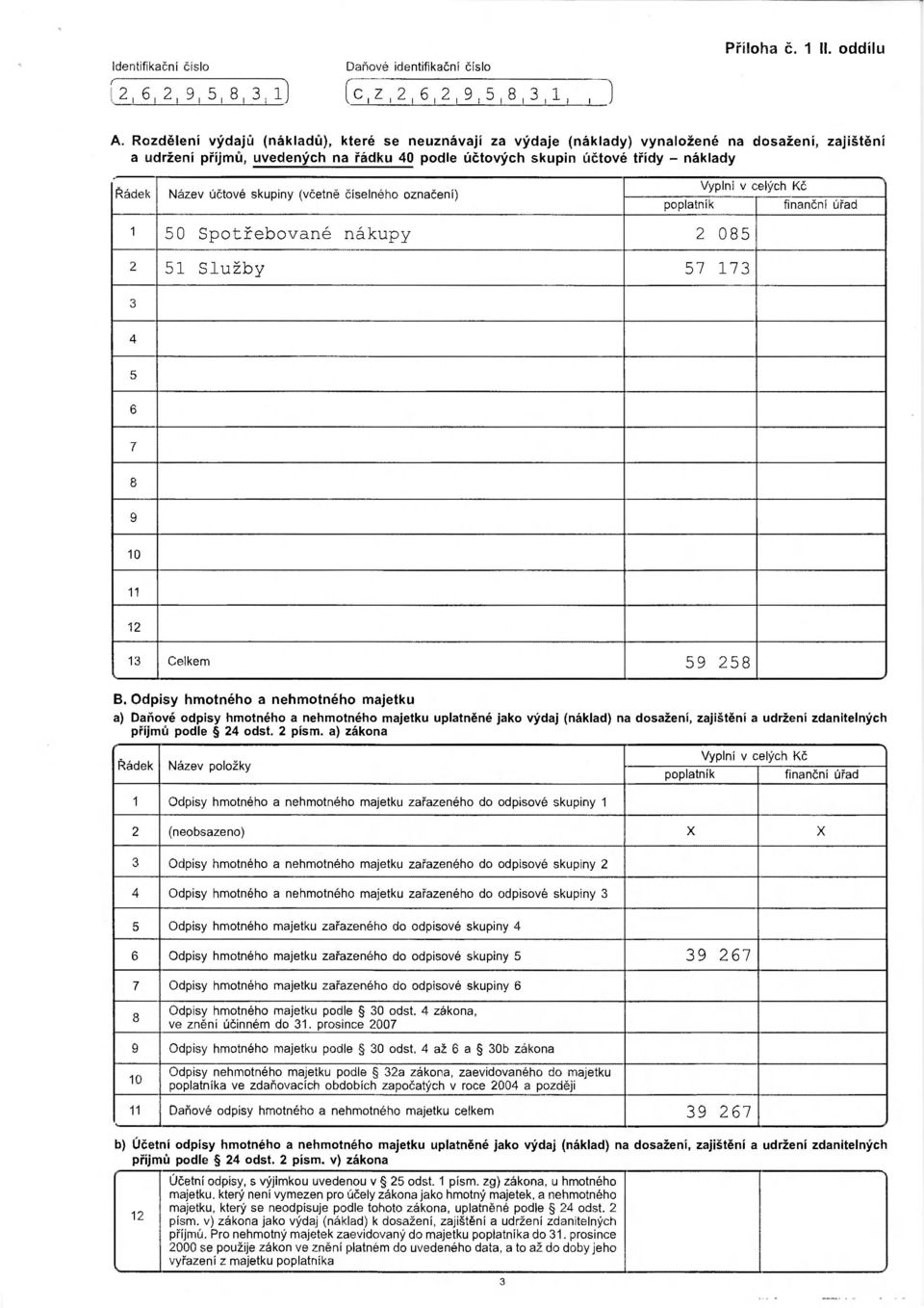 skupiny (včetně číselného označení) 1 0 Spotřebované nákupy 08 1 Služby 7 173 3 6 7 8 9 10 11 1 13 Celkem 9 8 B.