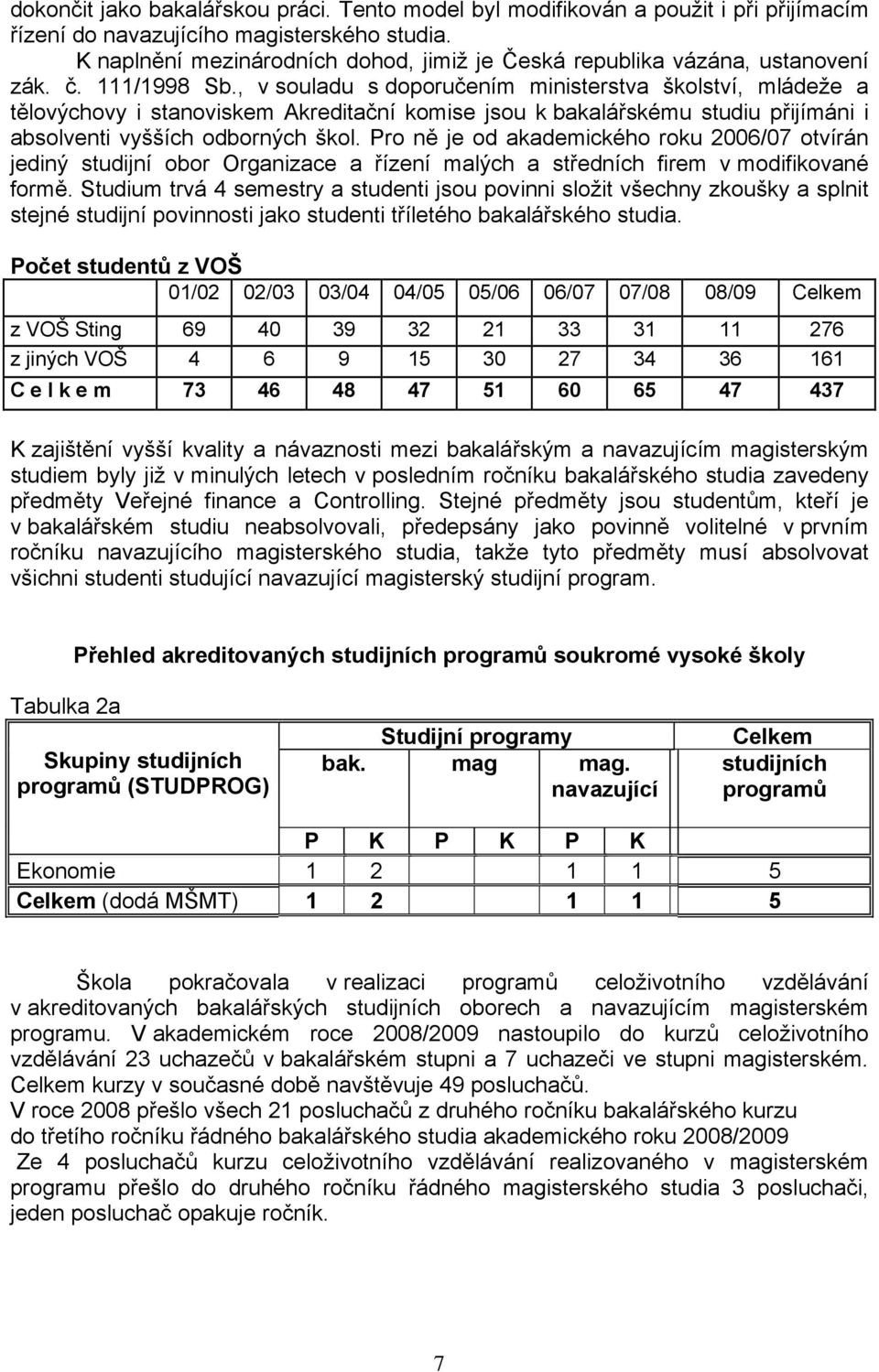 , v souladu s doporučením ministerstva školství, mládeže a tělovýchovy i stanoviskem Akreditační komise jsou k bakalářskému studiu přijímáni i absolventi vyšších odborných škol.