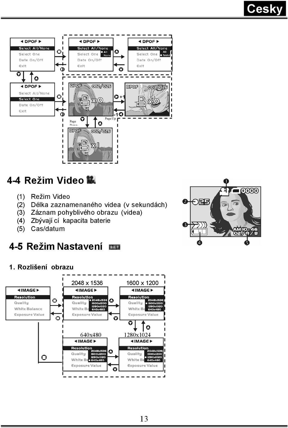 (videa) (4) Zbývající kapacita baterie (5) Cas/datum 4-5 Režim