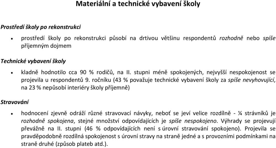 ročníku (43 % považuje technické vybavení školy za vyhovující, na 23 % nepůsobí interiéry školy příjemně) hodnocení zjevně odráží různé stravovací návyky, neboť se jeví velice rozdílně - ¼ strávníků