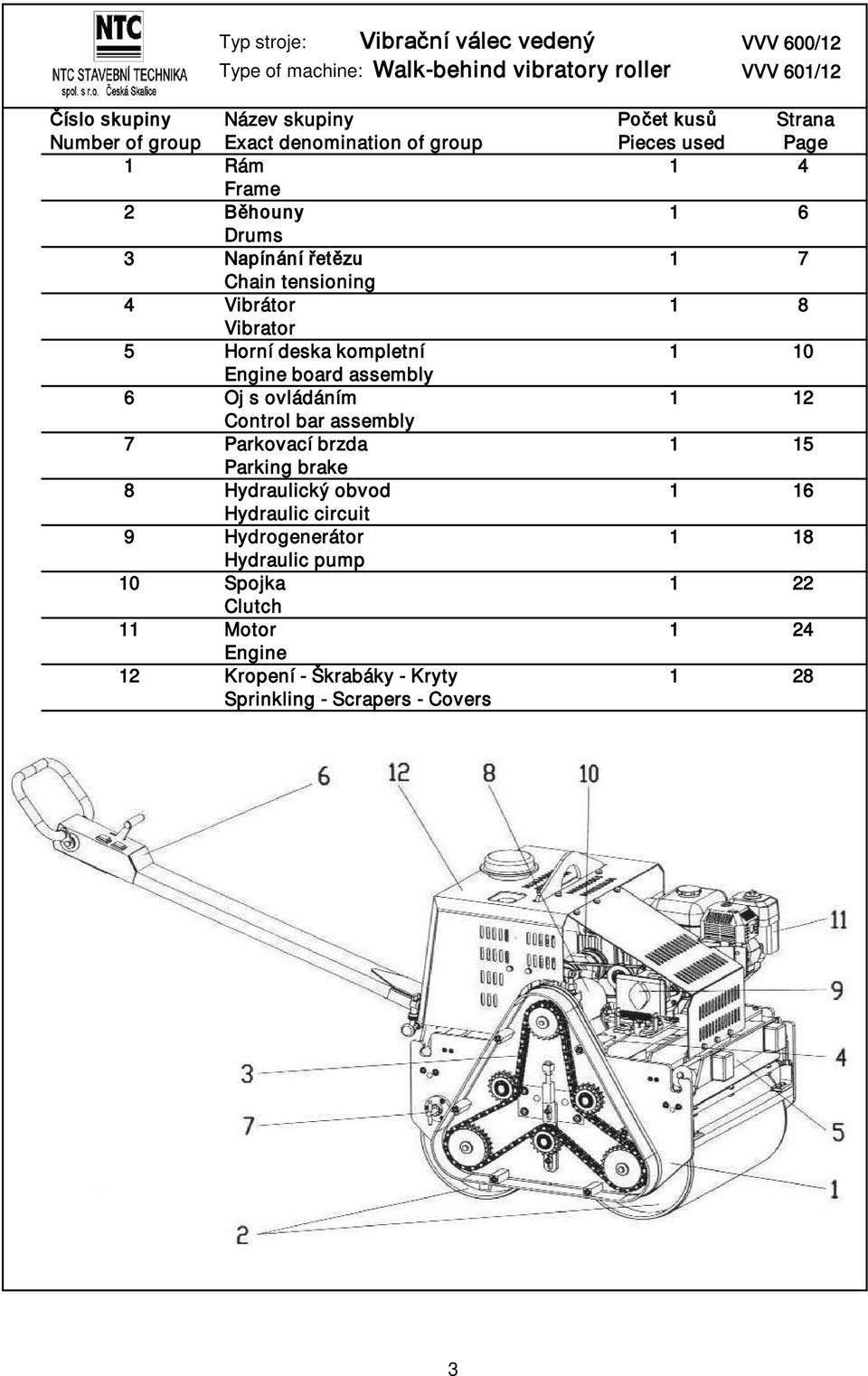 deska kompletní 1 10 Engine board assembly 6 Oj s ovládáním 1 12 Control bar assembly 7 Parkovací brzda 1 15 Parking brake 8 Hydraulický obvod 1 16 Hydraulic