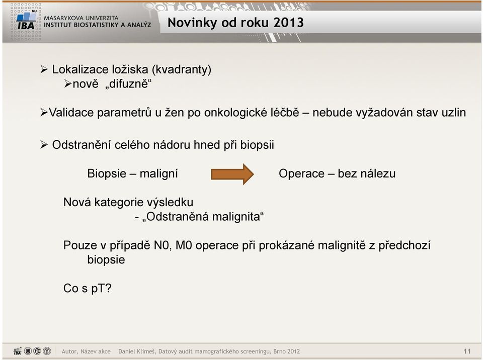 nálezu Nová kategorie výsledku - Odstraněná malignita Pouze v případě N0, M0 operace při prokázané