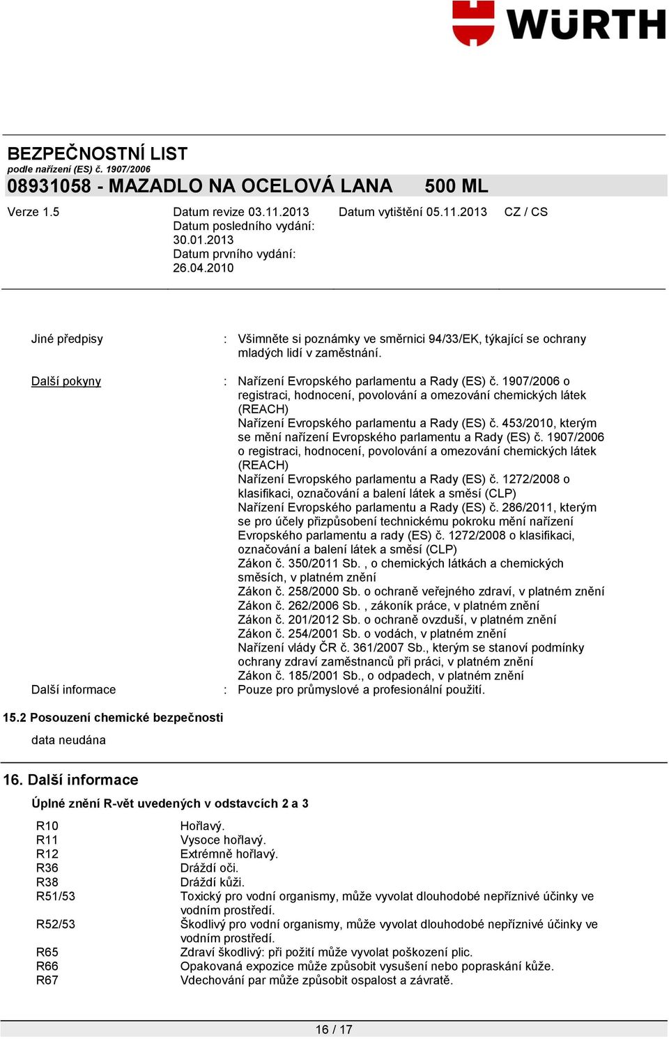 1907/2006 o registraci, hodnocení, povolování a omezování chemických látek (REACH) Nařízení Evropského parlamentu a Rady (ES) č.