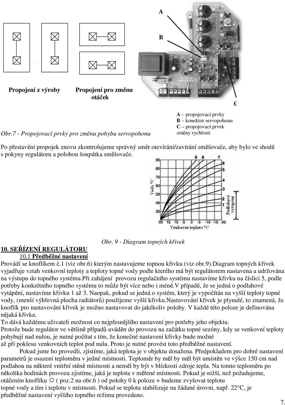 otevírání/zavírání směšovače, aby bylo ve shodě s pokyny regulátoru a polohou šoupátka směšovače. Obr. 9 - Diagram topných křivek 10. SEŘÍZENÍ REGULÁTORU 10.