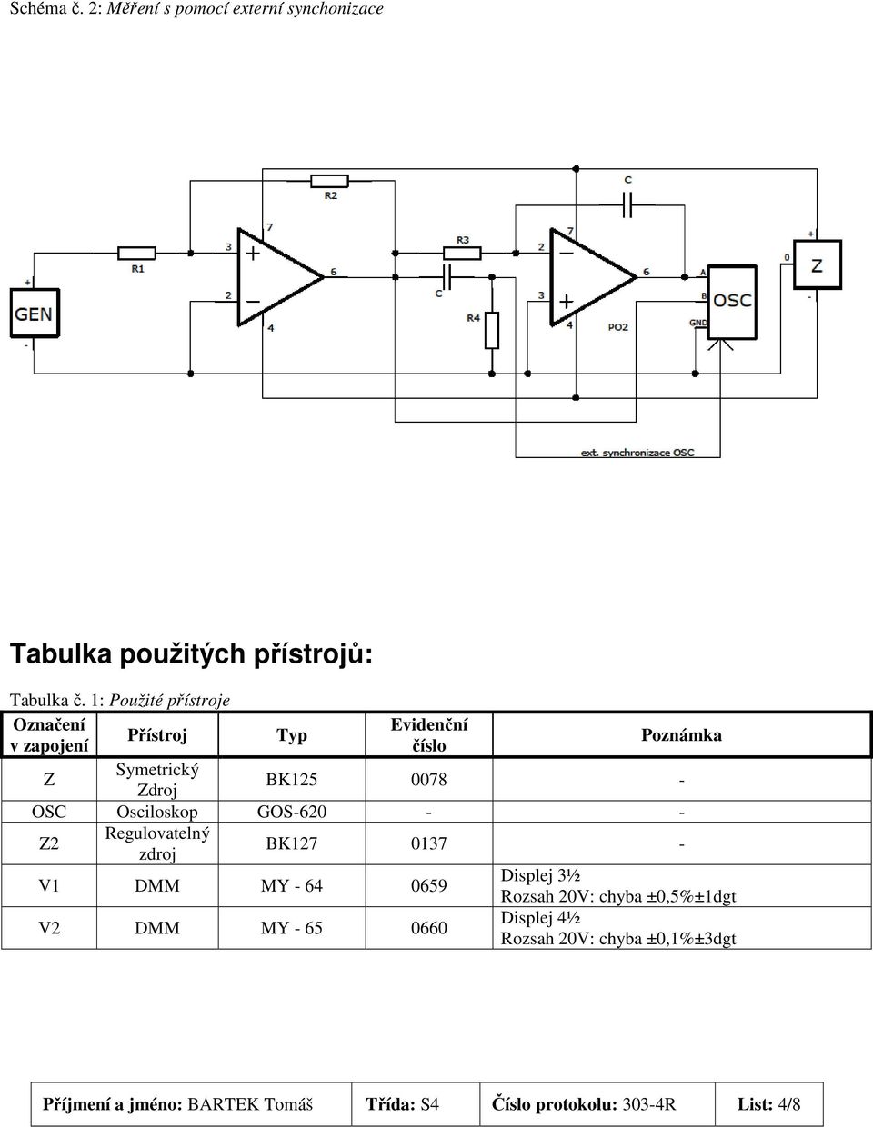 Osciloskop GOS-620 - - Z2 Regulovatelný zdroj BK127 0137 - V1 DMM MY - 64 0659 Displej 3½ Rozsah 20V: chyba