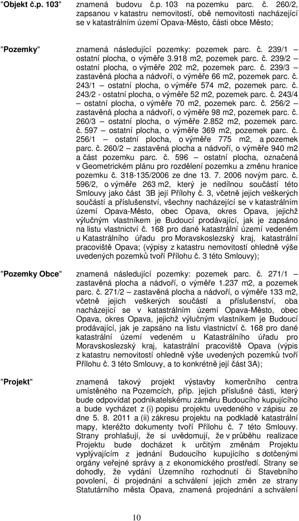 č. 243/2 - ostatní plocha, o výměře 52 m2, pozemek parc. č. 243/4 ostatní plocha, o výměře 70 m2, pozemek parc. č. 256/2 zastavěná plocha a nádvoří, o výměře 98 m2, pozemek parc. č. 260/3 ostatní plocha, o výměře 2.