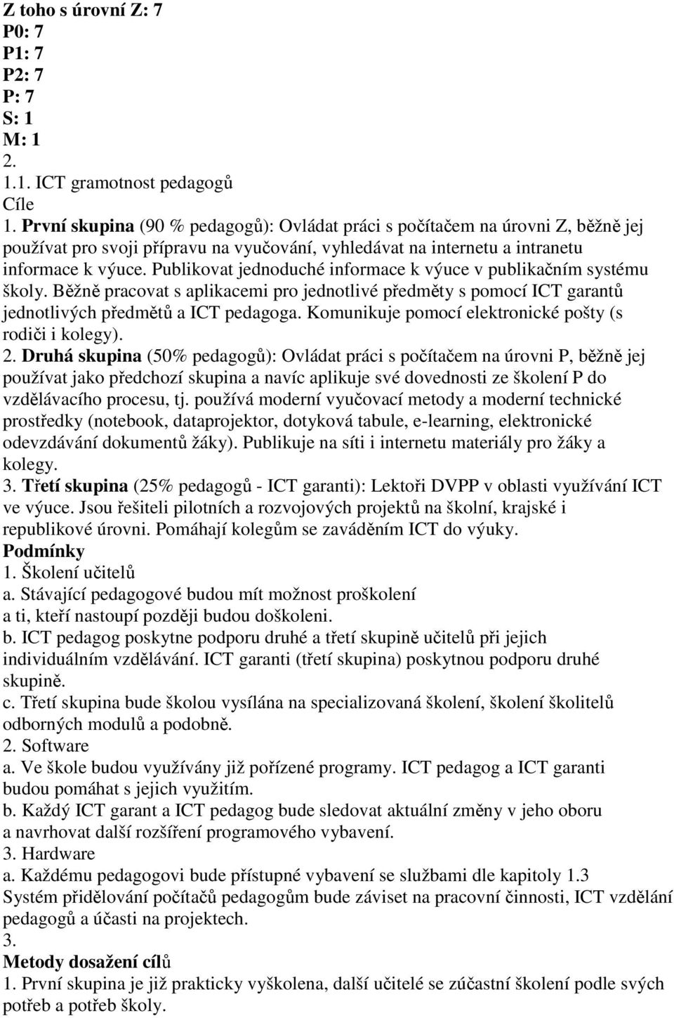 Publikovat jednoduché informace k výuce v publikačním systému školy. Běžně pracovat s aplikacemi pro jednotlivé předměty s pomocí ICT garantů jednotlivých předmětů a ICT pedagoga.