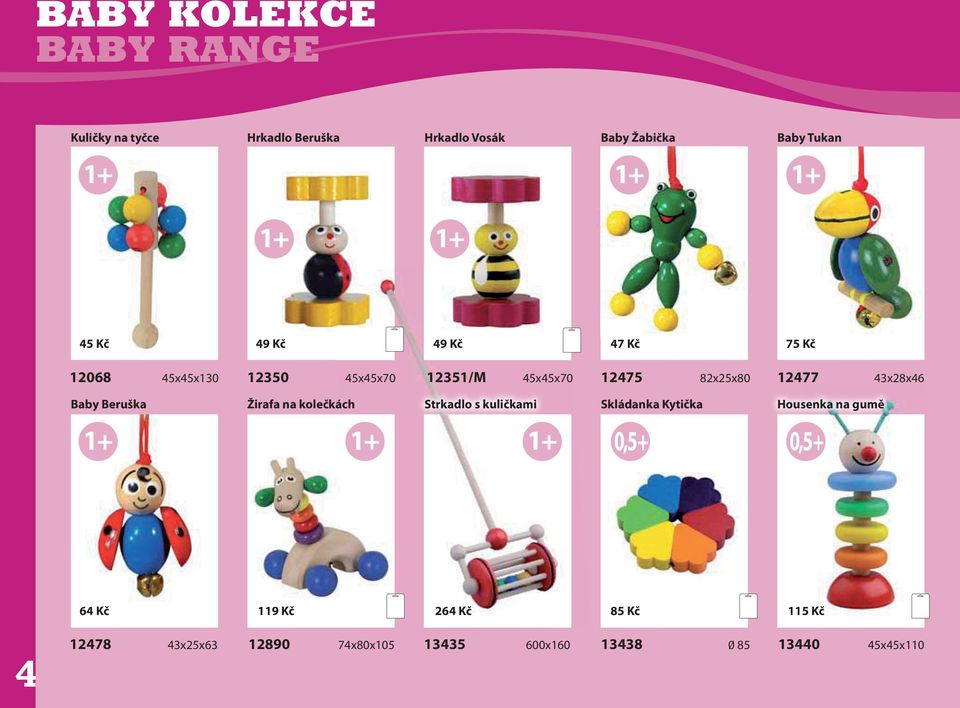 43x28x46 Baby Beruška Žirafa na kolečkách Strkadlo s kuličkami Skládanka Kytička Housenka na gumě