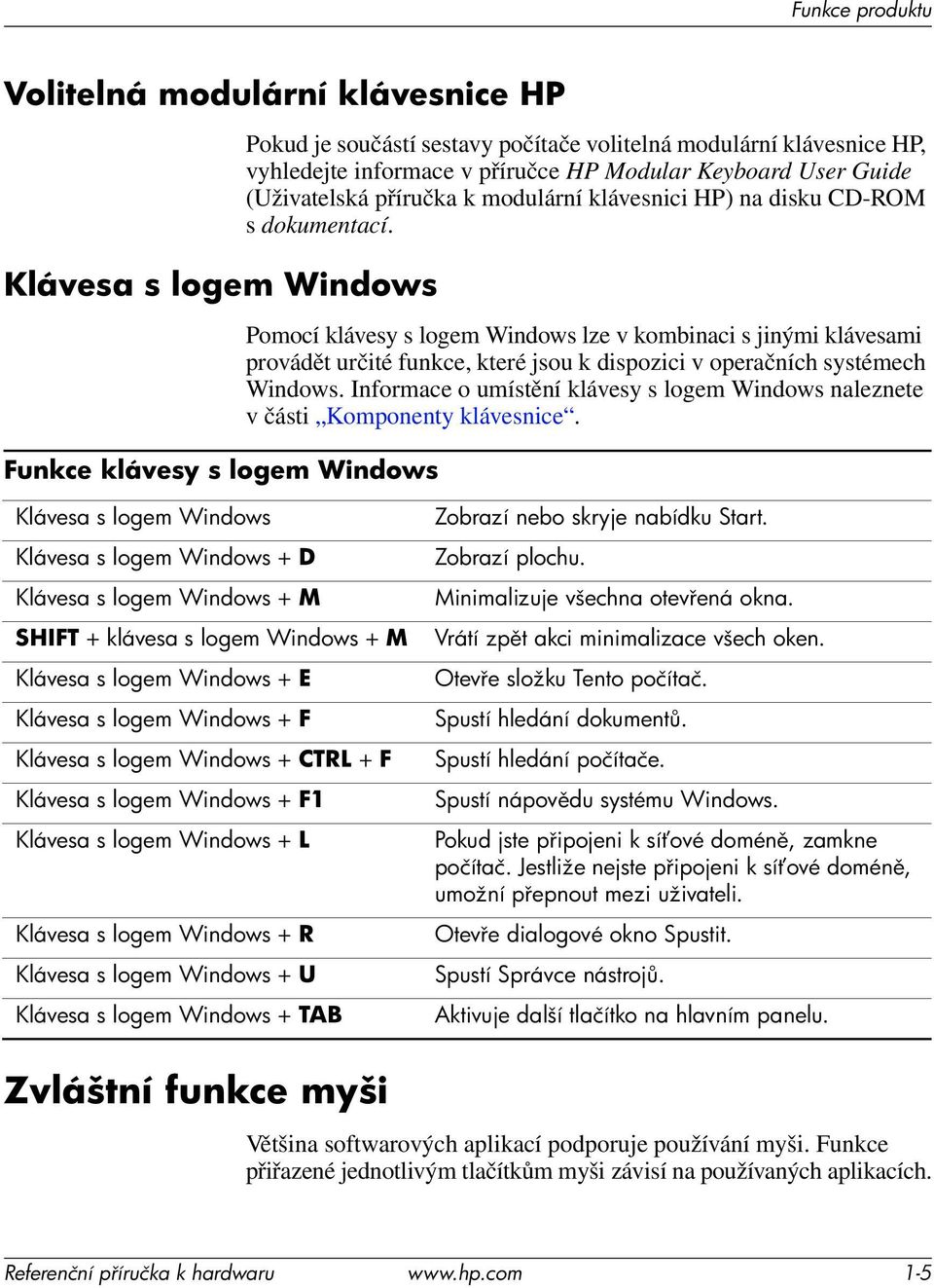 Pomocí klávesy s logem Windows lze v kombinaci s jinými klávesami provádět určité funkce, které jsou k dispozici v operačních systémech Windows.