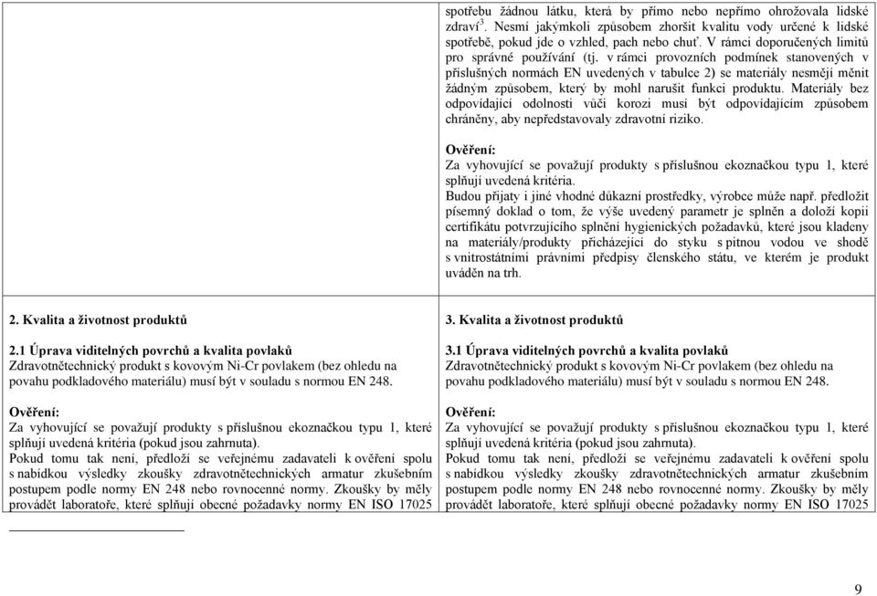 v rámci provozních podmínek stanovených v příslušných normách EN uvedených v tabulce 2) se materiály nesmějí měnit žádným způsobem, který by mohl narušit funkci produktu.