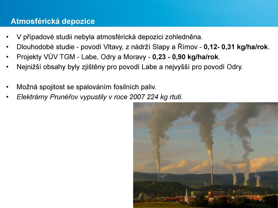 Projekty VÚV TGM - Labe, Odry a Moravy - 0,23-0,90 kg/ha/rok.