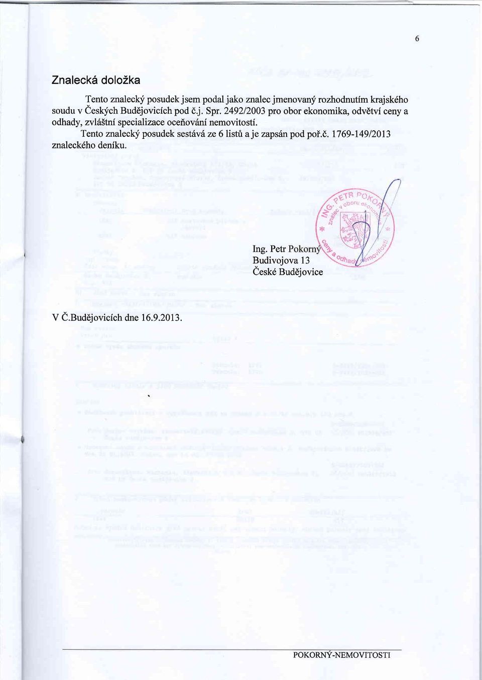 249212003 pro obor ekonomika, odvdtvi ceny a odhady, zvlilstni specializace oceiov6ni nemovitosti.