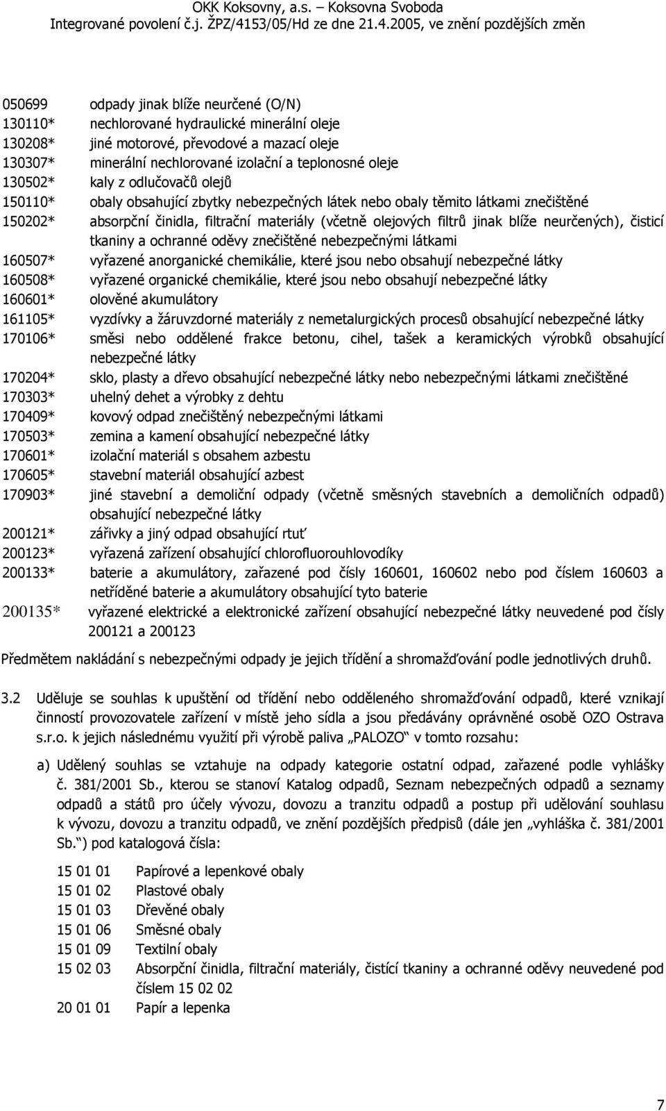 blíže neurčených), čisticí tkaniny a ochranné oděvy znečištěné nebezpečnými látkami 160507* vyřazené anorganické chemikálie, které jsou nebo obsahují nebezpečné látky 160508* vyřazené organické