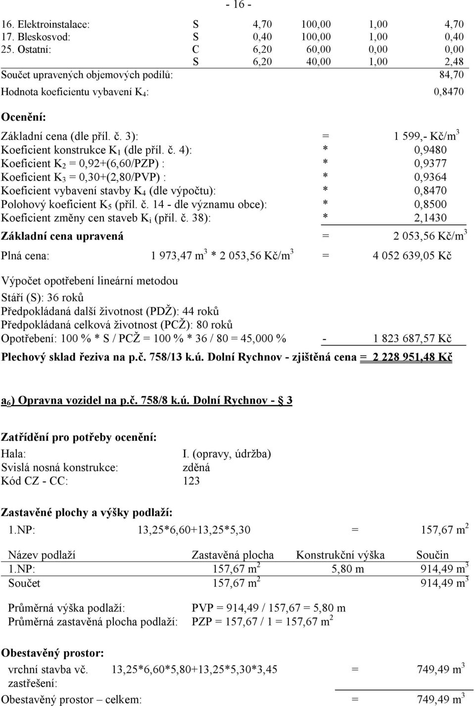 3): = 1 599,- Kč/m 3 Koeficient konstrukce K 1 (dle příl. č.