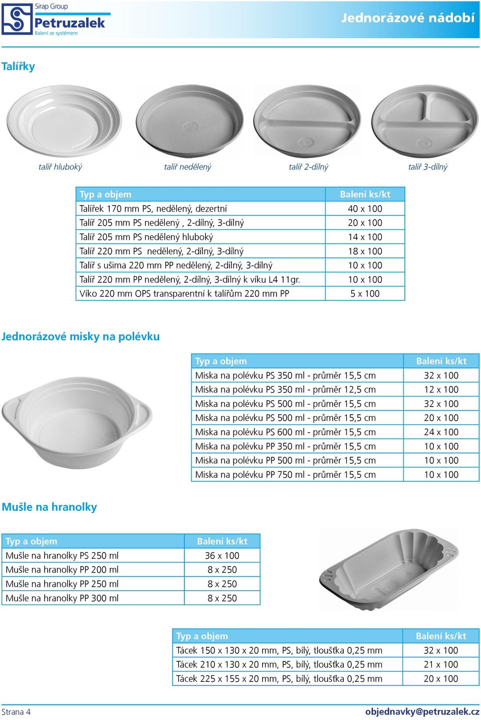 10 x 100 Víko 220 mm OPS transparentní k talíøùm 220 mm PP 5 x 100 Jednorázové misky na polévku Miska na polévku PS 350 ml - prùmìr 15,5 cm 32 x 100 Miska na polévku PS 350 ml - prùmìr 12,5 cm 12 x