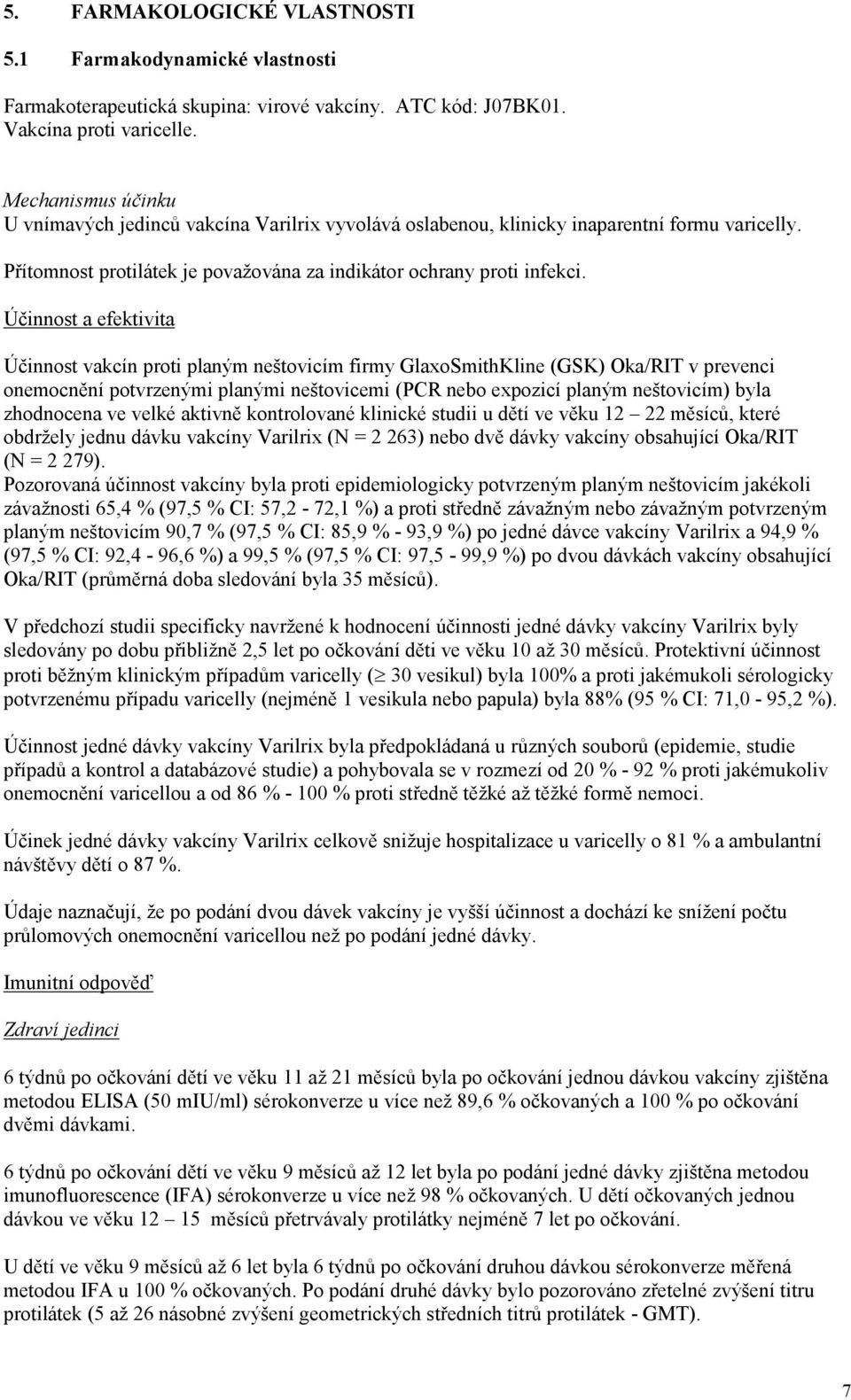 Účinnost a efektivita Účinnost vakcín proti planým neštovicím firmy GlaxoSmithKline (GSK) Oka/RIT v prevenci onemocnění potvrzenými planými neštovicemi (PCR nebo expozicí planým neštovicím) byla