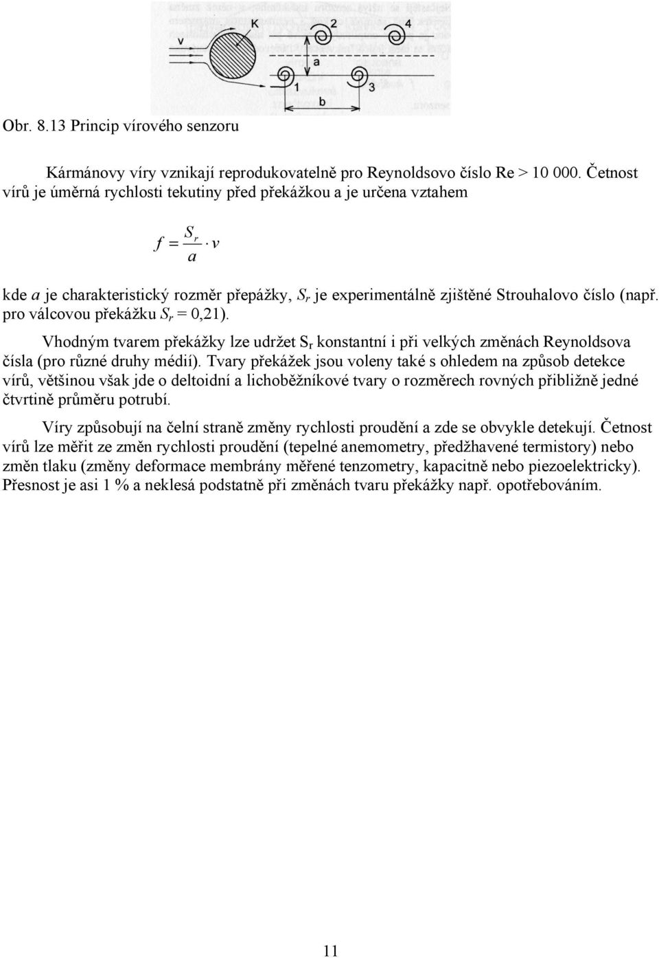 ro válcovou řekážku S r 0,1). Vhodným tvarem řekážky lze udržet S r konstantní i ři velkých změnách Reynoldsova čísla (ro různé druhy médií).