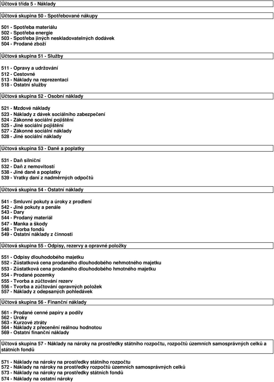 zabezpečení 524 - Zákonné sociální pojištění 525 - Jiné sociální pojištění 527 - Zákonné sociální náklady 528 - Jiné sociální náklady Účtová skupina 53 - Daně a poplatky 531 - Daň silniční 532 - Daň