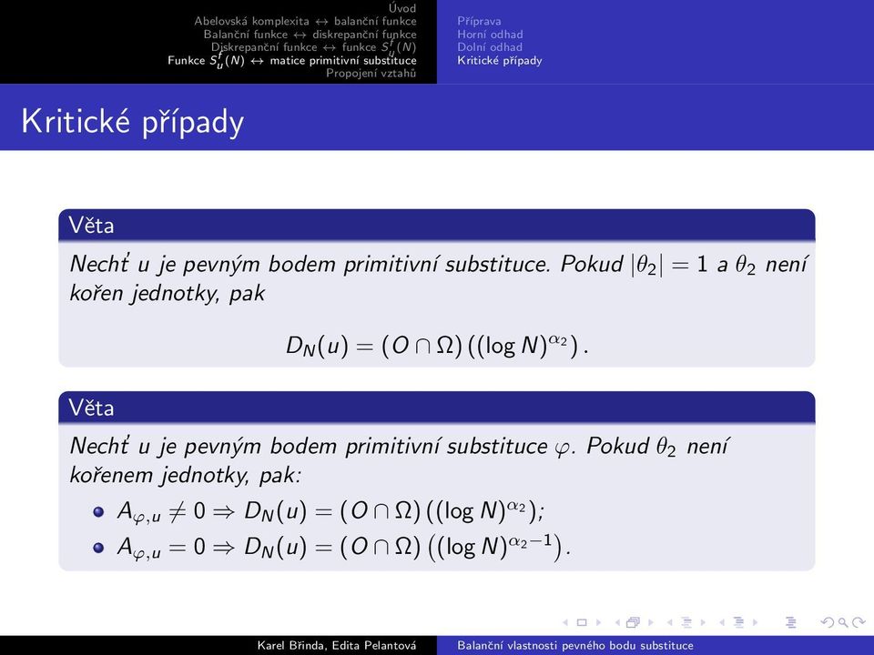 Pokud θ 2 = 1 a θ 2 není kořen jednotky, pak Věta D N (u) = (O Ω) ((log N) α2 ).